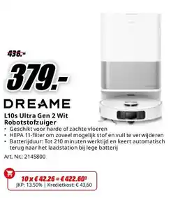 MediaMarkt L10s Ultra Gen 2 Wit Robotstofzuiger aanbieding
