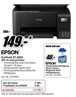 MediaMarkt EcoTank ET-2865 All-in-one printer • Printsnelheid zwart-w aanbieding