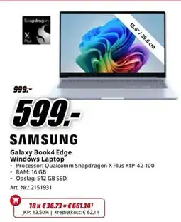 MediaMarkt Samsung Galaxy Book4 Edge Windows Laptop aanbieding