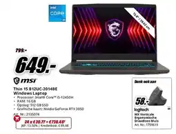MediaMarkt Msi Thin 15 B12UC-2014BE Windows Laptop aanbieding