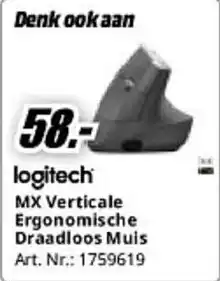 MediaMarkt Logitech MX Verticale Ergonomische Draadloos Muis aanbieding