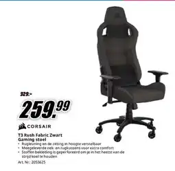MediaMarkt Corsair T3 Rush Fabric Zwart Gaming stoel aanbieding