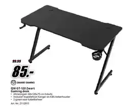 MediaMarkt Qware gaming QW GT-120 Zwart Gaming desk aanbieding