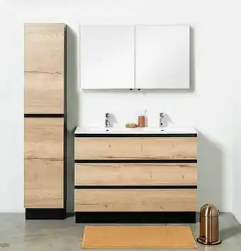 Zelfbouwmarkt Badmeubel Dotan Zwart/eik 1200 Mm Staand 2 Wastafels Mat aanbieding