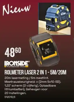 Meno Ironside Rolmeter Laser 2 in 1 -5m/20m aanbieding