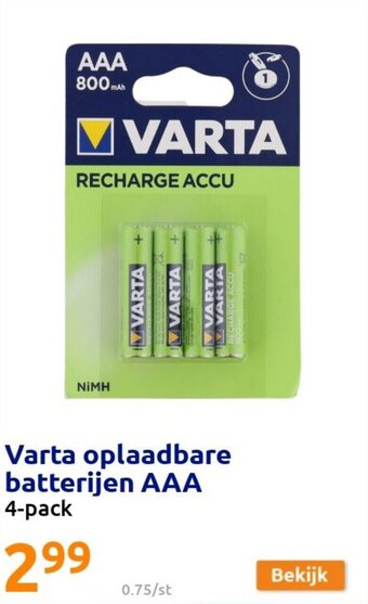 Action Varta oplaadbare batterijen AA aanbieding