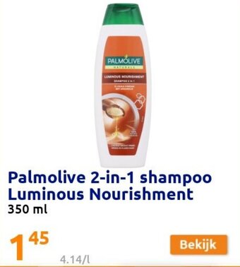 Action Palmolive 2-in-1 shampoo Luminous Nourishment 350ml aanbieding