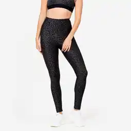 Decathlon Fitnesslegging met hoge taille voor dames luipaardprint donkergrijs aanbieding
