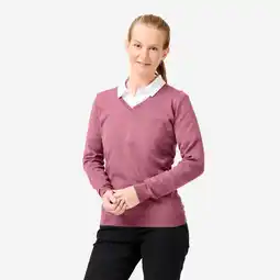Decathlon Golftrui voor dames MW100 V-hals katoen grijsachtig paars aanbieding