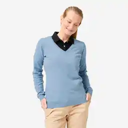 Decathlon Golftrui voor dames MW100 V-hals katoen blauw aanbieding
