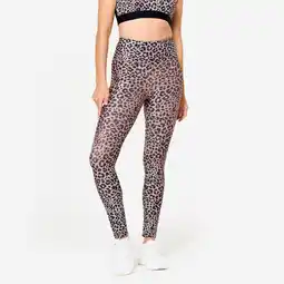 Decathlon Fitnesslegging met hoge taille voor dames luipaardprint beige/taupe aanbieding