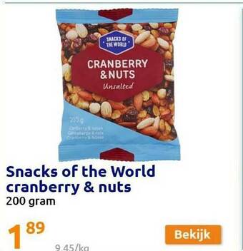 Action Snacks Of The World Cranberry & Nuts aanbieding
