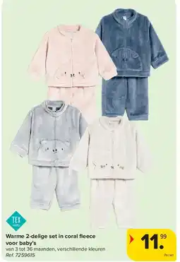 Carrefour Warme 2-delige set in coral fl eece voor baby’s aanbieding