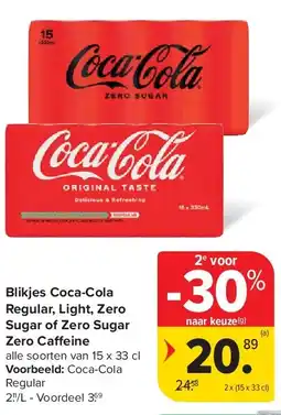 Carrefour Blikjes Coca-Cola Regular, Light, Zero Sugar of Zero Sugar Zero Caffeine aanbieding