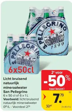 Carrefour Licht bruisend natuurlijk mineraalwater San Pellegrino aanbieding