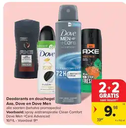 Carrefour Deodorants en douchegel Axe, Dove en Dove Men aanbieding