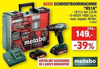 Metabo accu schroefboormachine bs18