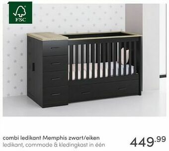 Baby & Tiener Combi ledikant memphis zwart-eiken aanbieding