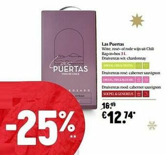 Delhaize Las puertas witte rosé- of rode wijn uit chili bag-in-box aanbieding