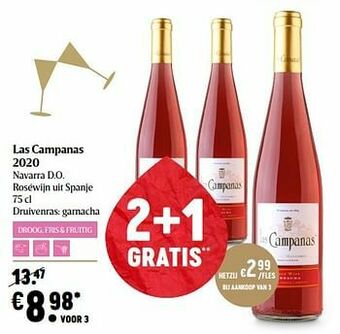Delhaize Las campanas 2020 navarra d.o. roséwijn uit spanje aanbieding