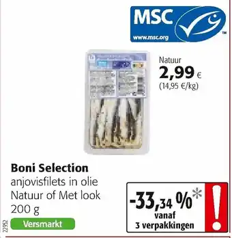 Colruyt Boni Selection anjovisfilets in olie Natuur of Met look 200g aanbieding