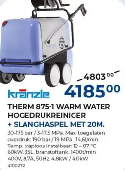 Meno Krānzle therm 875-1 warm water hogedrukreiniger + slanghaspel met 20m aanbieding