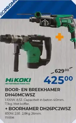 Meno Hikoki boor en breekhamer dh40mcwsz + boorhamer dh26pc2wsz aanbieding