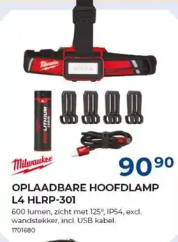 Meno Milwaukee oplaadbare hoofdlamp l4 hlrp-301 aanbieding