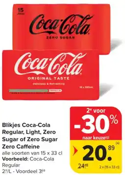 Carrefour Market Blikjes Coca-Cola Regular, Light, Zero Sugar of Zero Sugar Zero Caffeine aanbieding