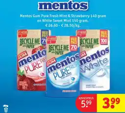 Kruidvat Mentos Gum Pure Fresh Mint & Strawberry 140 gram aanbieding