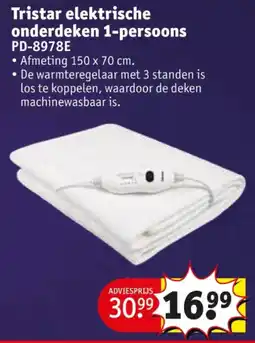 Kruidvat Tristar elektrische onderdeken 1-persoons aanbieding