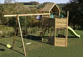 Dreamland BnB Wood schommel Nieuwpoort Piraat met limegroene glijbaan aanbieding
