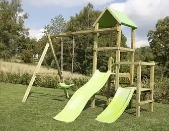 Dreamland BnB Wood schommel Little Eden Duo met 2 lime glijbanen aanbieding