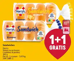 Delhaize Harrys Sandwiches Nature ou au beurre aanbieding