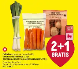 Delhaize Céléri vert (en vrac ou emballé), carottes de Hesbaye , poireaux en botte ou oignons jaunes aanbieding