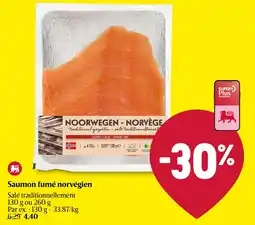 Delhaize Saumon fumé norvégien Salé traditionnellement aanbieding