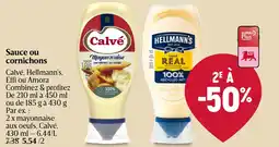 Delhaize Sauce ou cornichons Calve, Hellmann's, Effi ou Amora aanbieding