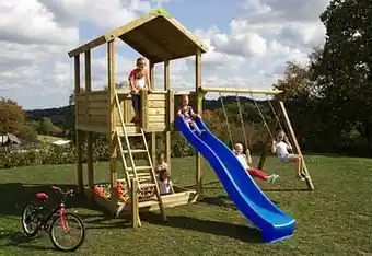 Dreamland Fox play schommel met speeltoren Sacramento met blauwe glijbaan aanbieding