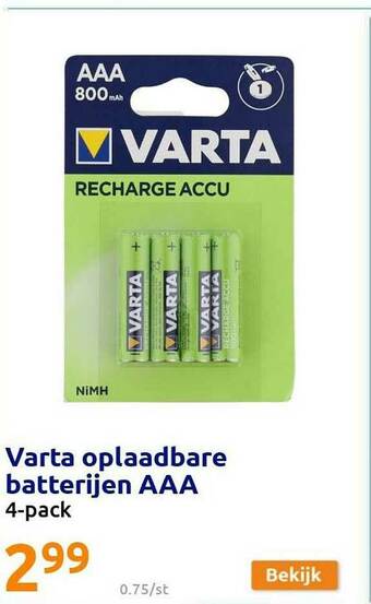 Action Varta Oplaadbare Batterijen Aaa aanbieding