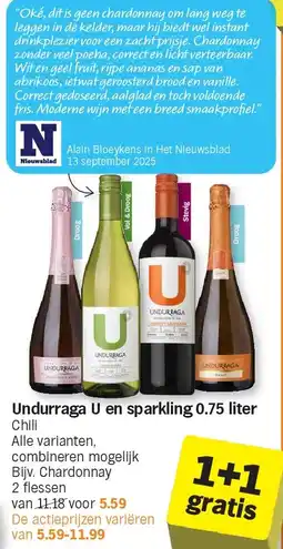 Albert Heijn Undurraga U en sparkling 0.75 liter aanbieding