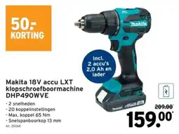 GAMMA Makita 18V accu LXT klopschroefboormachine DHP490WVE aanbieding