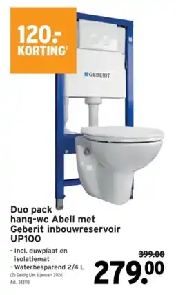 GAMMA Duo pack hang-wc Abell met Geberit inbouwreservoir UP100 aanbieding