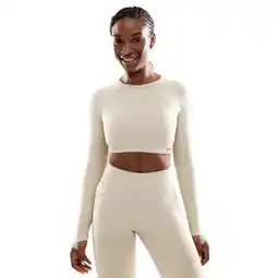 Decathlon Dames Fitness naadloze sport crop top met lange mouwen Victory Beige aanbieding