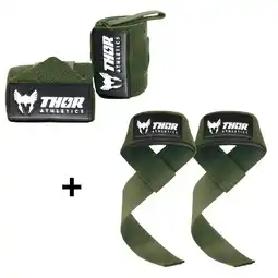 Decathlon Lifting Straps & Wrist Wraps 60cm (Extra Sterk) - Combinatie Bundel - Army Groen aanbieding