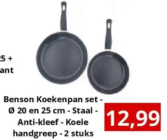 NH Market Benson Koekenpan set - Ø 20 en 25 cm - Staal - Anti-kleef - Koele handgreep - 2 stuks aanbieding