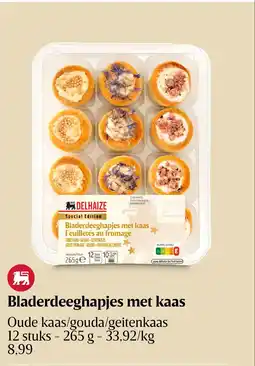 Delhaize Bladerdeeghapjes met kaas aanbieding