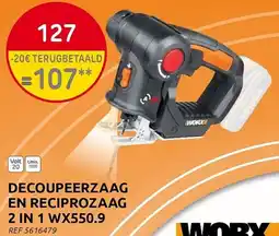 Brico Worx Decoupeerzaag en Reciprozaag 2-in-1 WX550.9 aanbieding