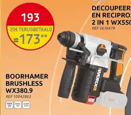 Brico Worx Boorhamer Brushless WX380.9 aanbieding
