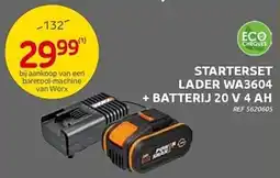 Brico Worx Starterset Lader WA3604 + Batterij 20 V 4 AH aanbieding