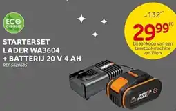 Brico Worx Starterset Lader WA3604 + Batterij 20 V 4 AH aanbieding